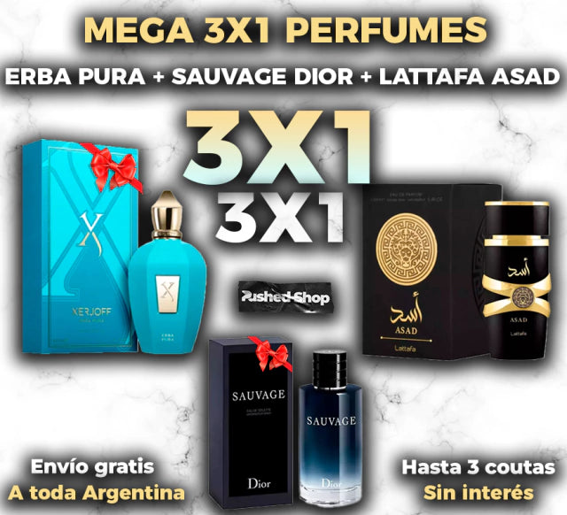3X1 PERFUMES ERBA PURA - SAUVAGE DIOR - LATTAFA ASAD 100ML