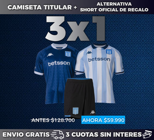 PROMO CAMPEONES 3X1 RACING CLUB: CAMISETA TITULAR 2025 + CAMISETA ALTERNATIVA 2025 + SHORT DE REGALO!