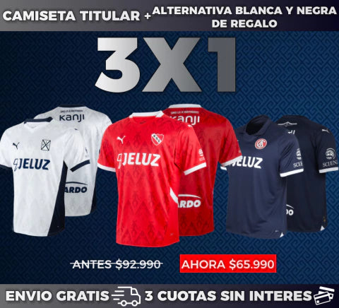 OFERTA 3X1 INDEPENDIENTE - CAMISETA TITULAR 2025 + CAMISETA ALTERNATIVA BLANCA 2025 + CAMPERA OFICIAL